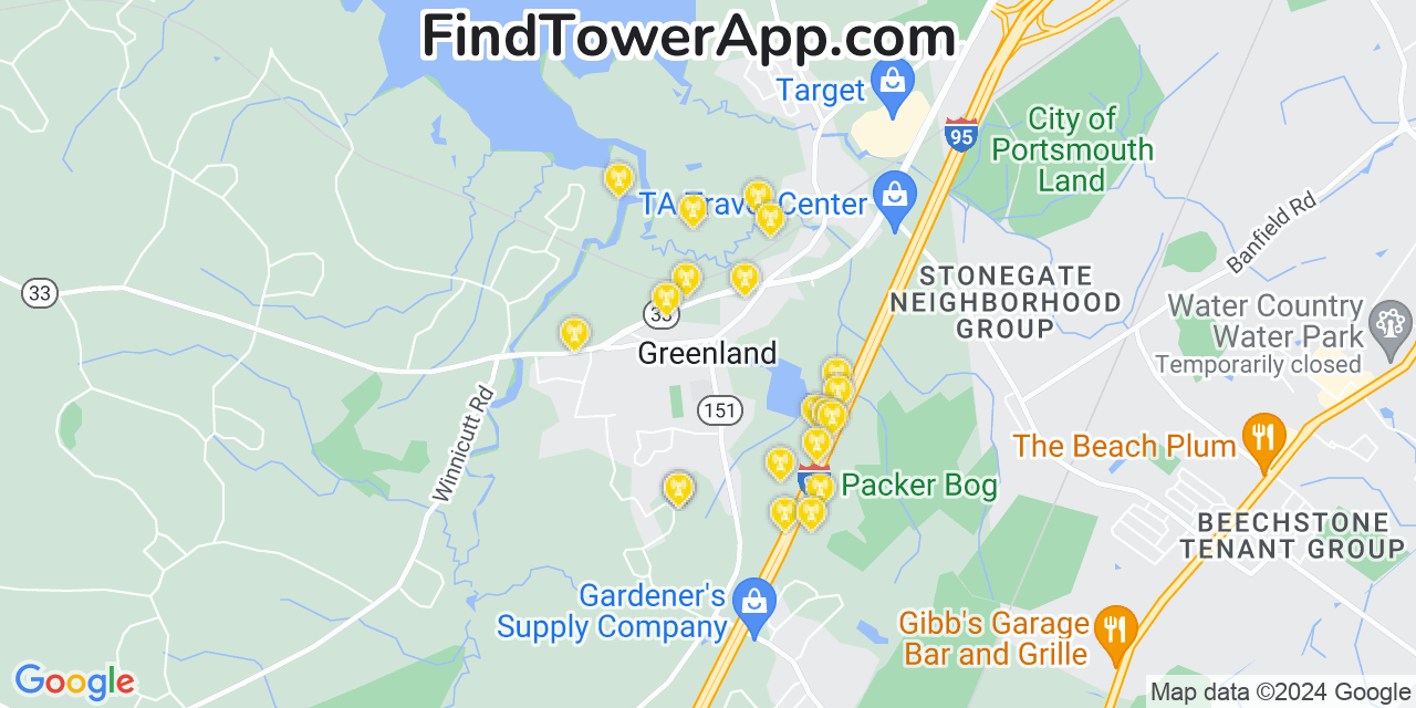 AT&T 4G/5G cell tower coverage map Greenland, New Hampshire