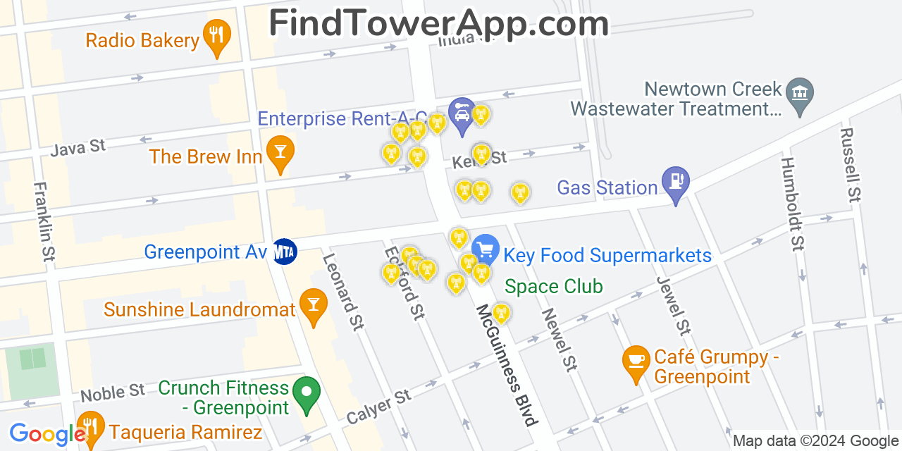 AT&T 4G/5G cell tower coverage map Greenpoint, New York