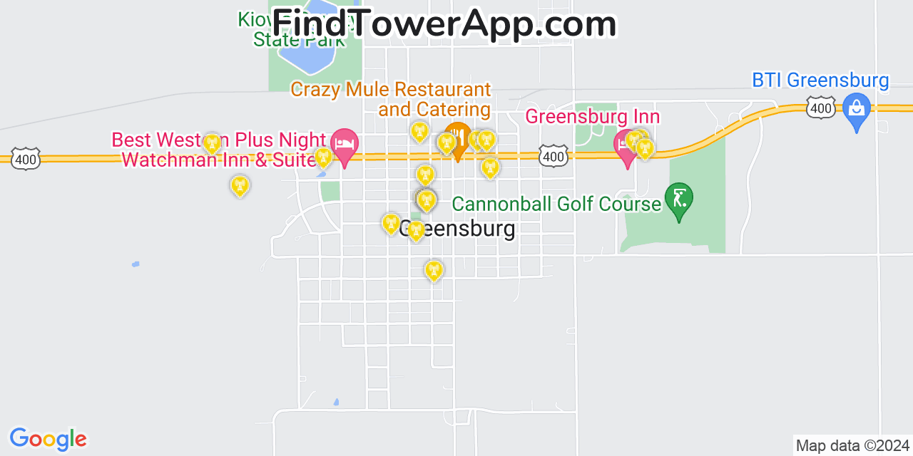 Verizon 4G/5G cell tower coverage map Greensburg, Kansas