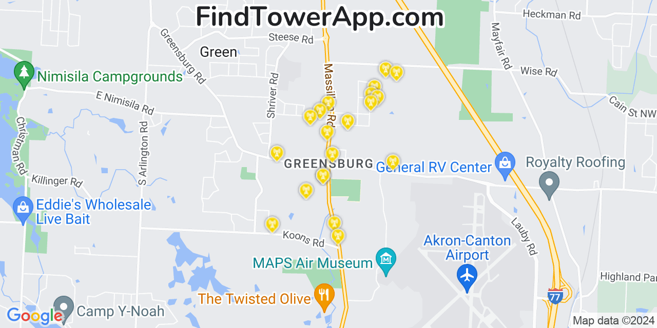 AT&T 4G/5G cell tower coverage map Greensburg, Ohio