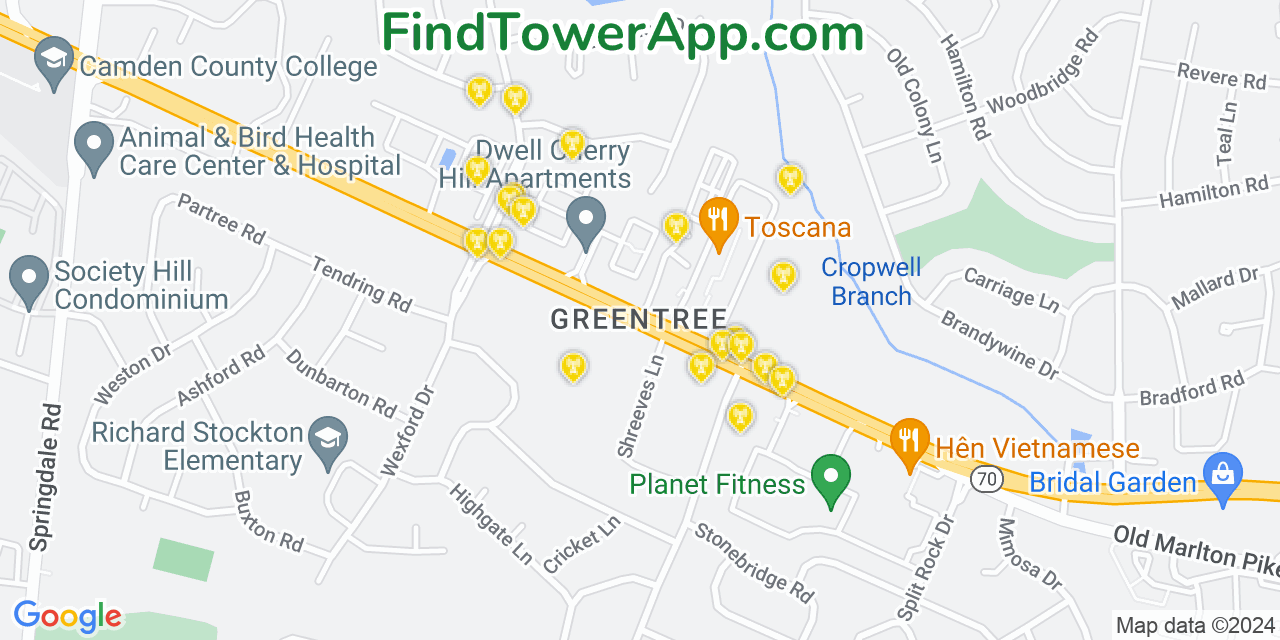 AT&T 4G/5G cell tower coverage map Greentree, New Jersey