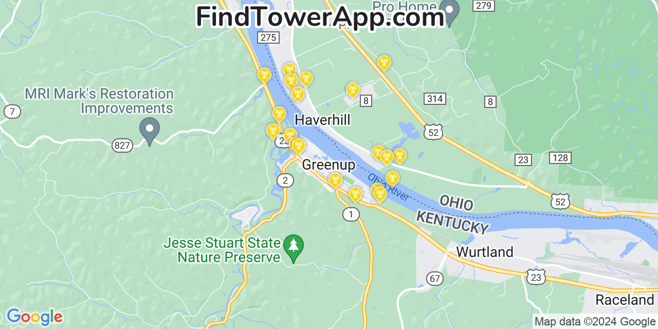T-Mobile 4G/5G cell tower coverage map Greenup, Kentucky