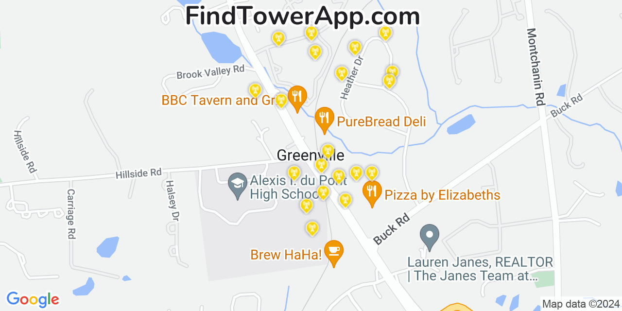 AT&T 4G/5G cell tower coverage map Greenville, Delaware