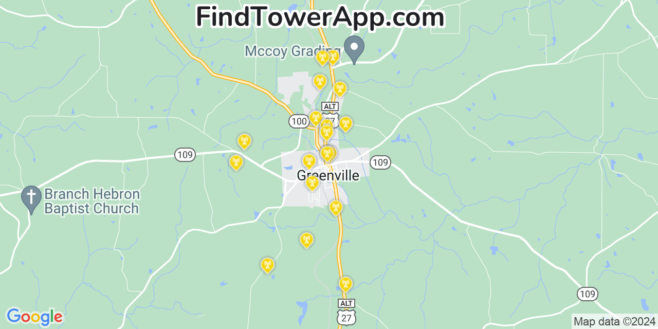 T-Mobile 4G/5G cell tower coverage map Greenville, Georgia