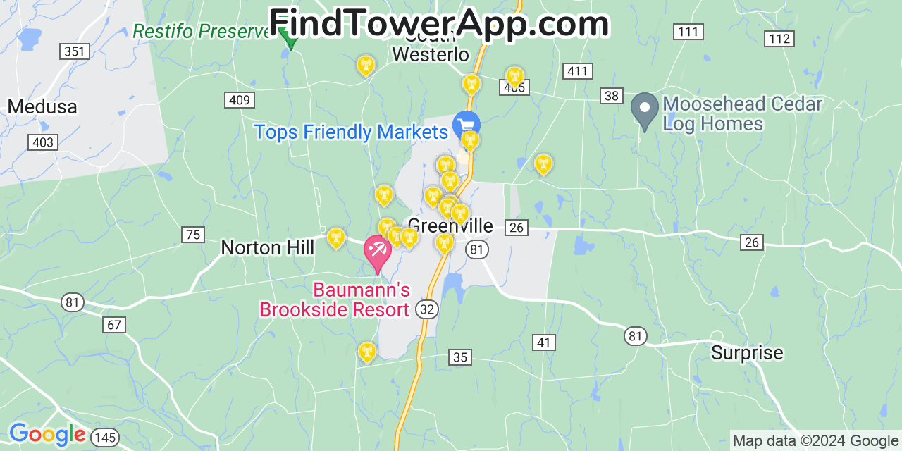 AT&T 4G/5G cell tower coverage map Greenville, New York