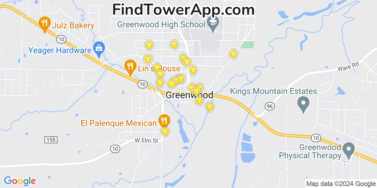 AT&T 4G/5G cell tower coverage map Greenwood, Arkansas
