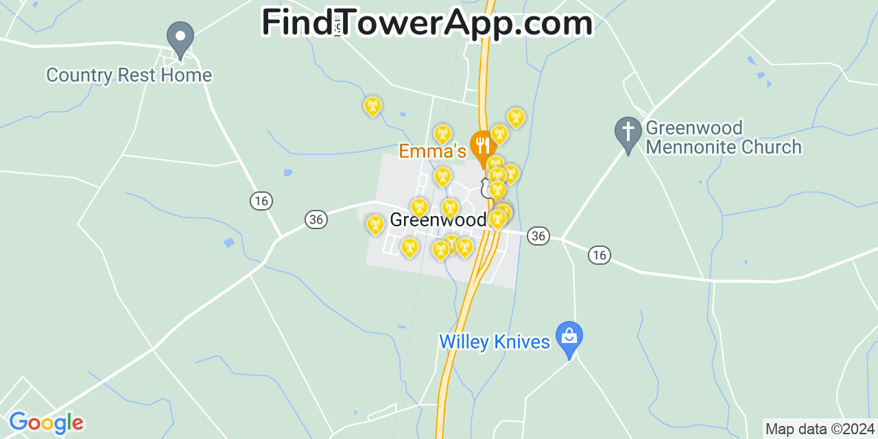 AT&T 4G/5G cell tower coverage map Greenwood, Delaware
