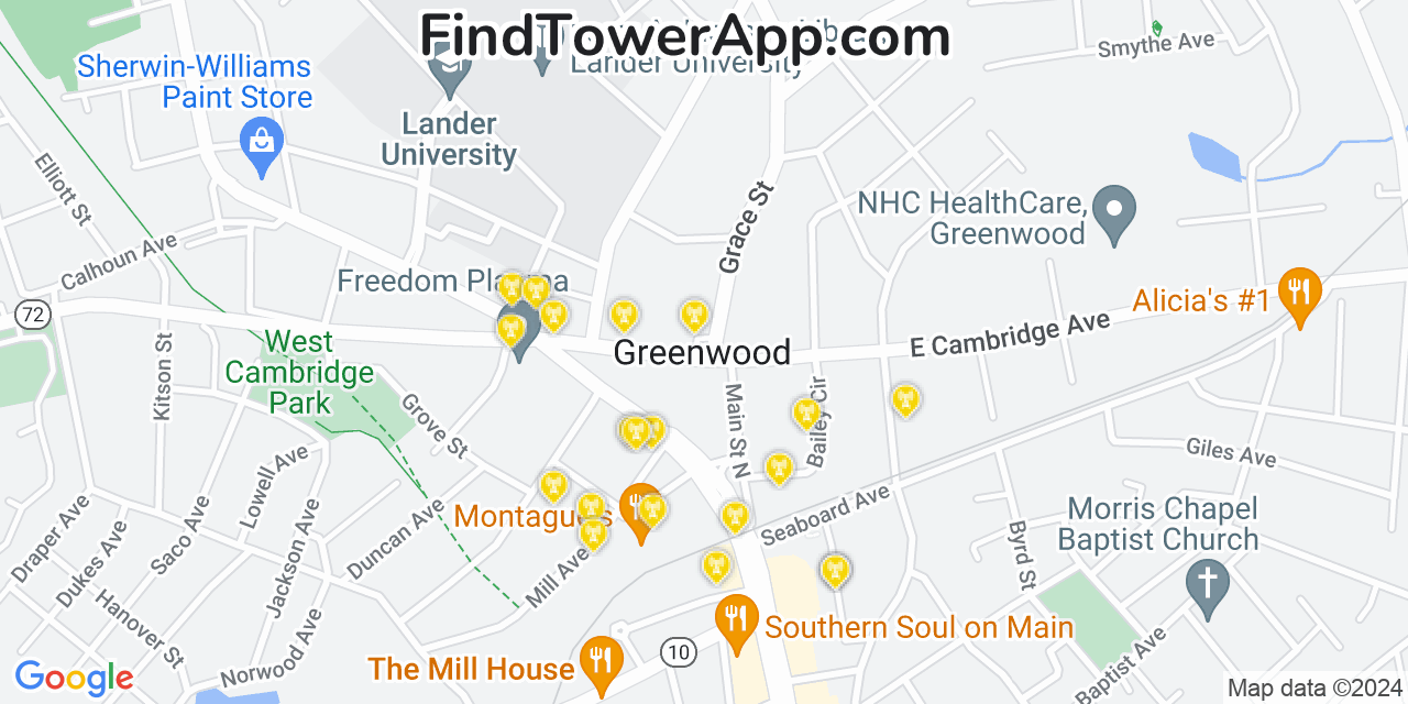 Verizon 4G/5G cell tower coverage map Greenwood, South Carolina
