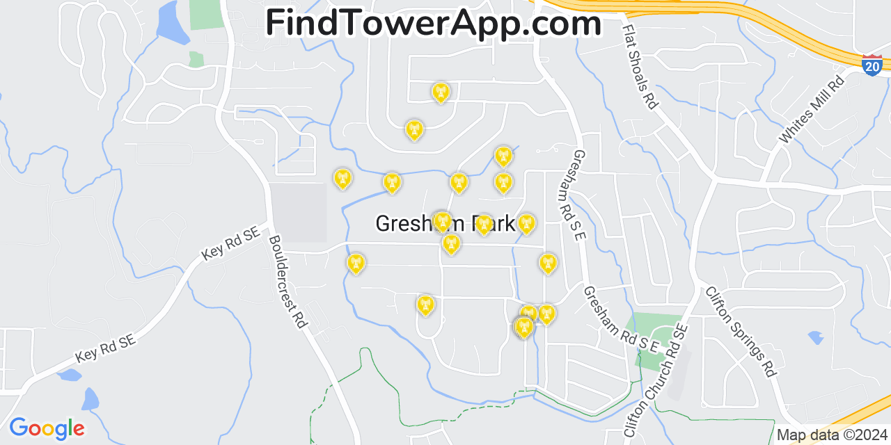 AT&T 4G/5G cell tower coverage map Gresham Park, Georgia