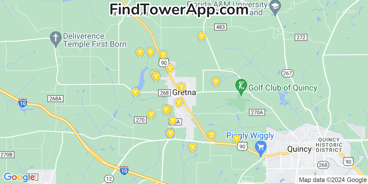 Verizon 4G/5G cell tower coverage map Gretna, Florida