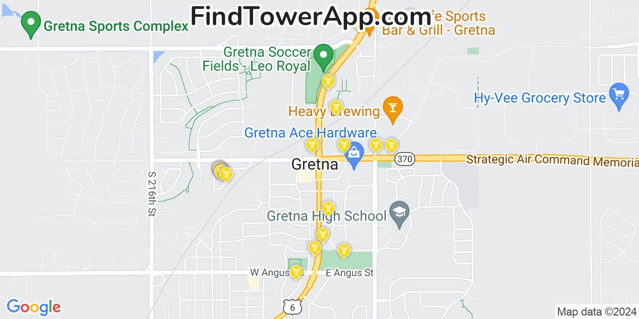 AT&T 4G/5G cell tower coverage map Gretna, Nebraska