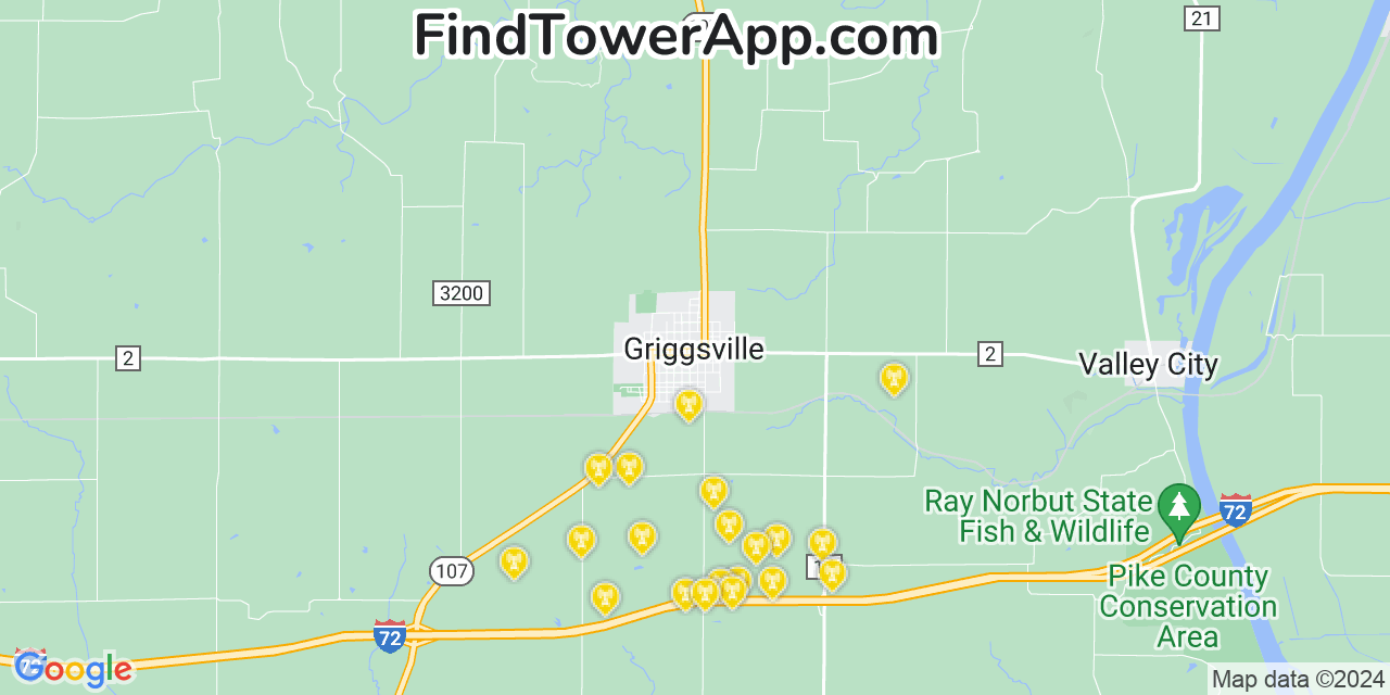 Verizon 4G/5G cell tower coverage map Griggsville, Illinois