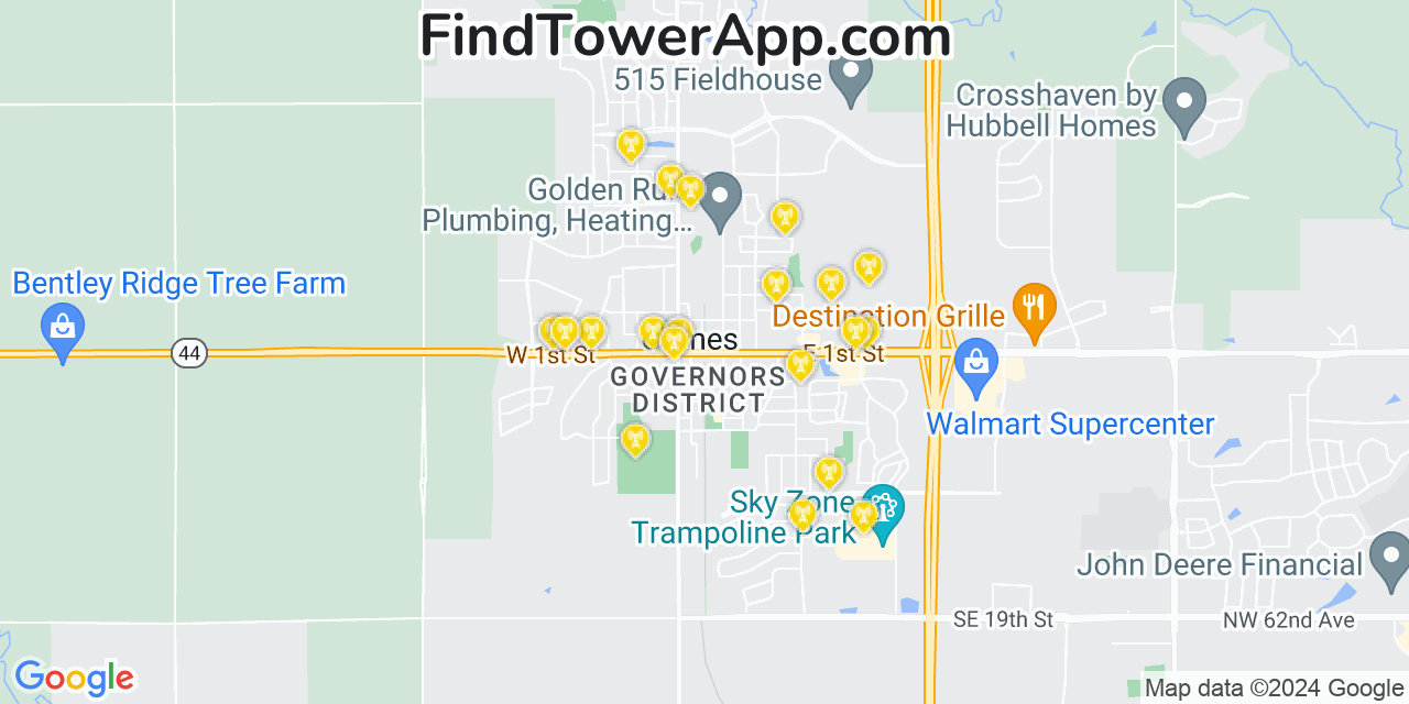AT&T 4G/5G cell tower coverage map Grimes, Iowa