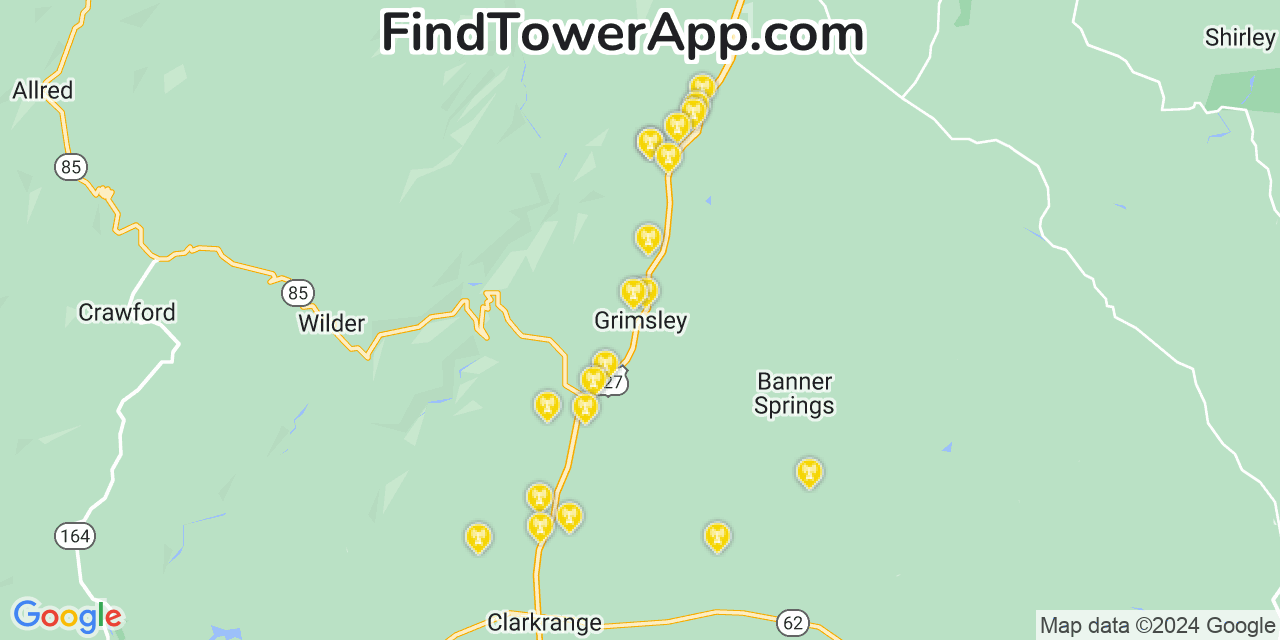 AT&T 4G/5G cell tower coverage map Grimsley, Tennessee