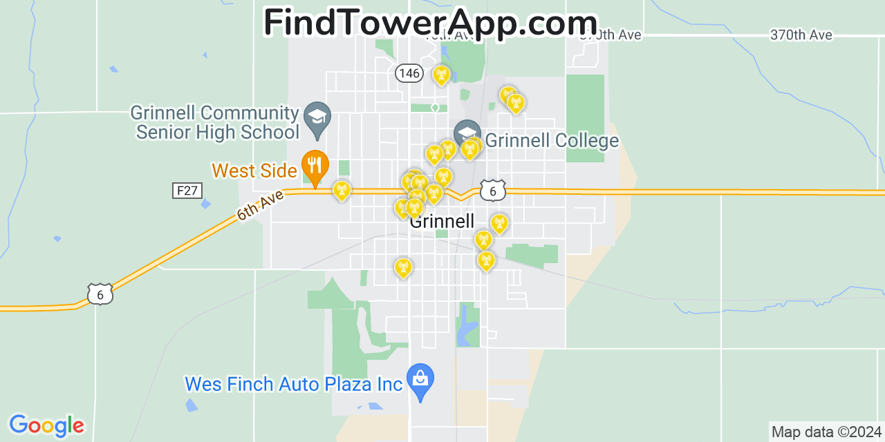 AT&T 4G/5G cell tower coverage map Grinnell, Iowa