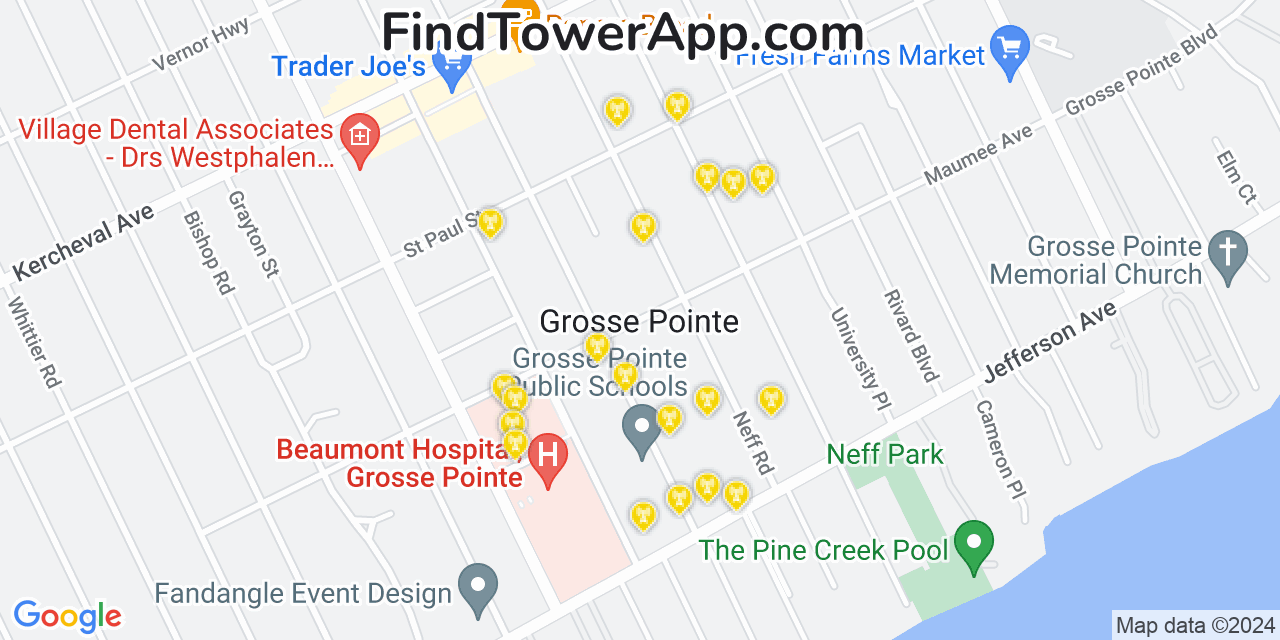 T-Mobile 4G/5G cell tower coverage map Grosse Pointe, Michigan