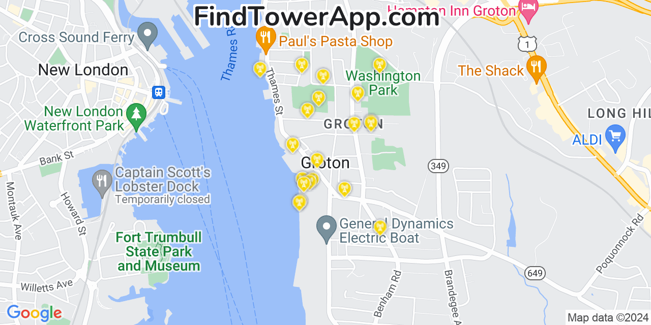 T-Mobile 4G/5G cell tower coverage map Groton, Connecticut