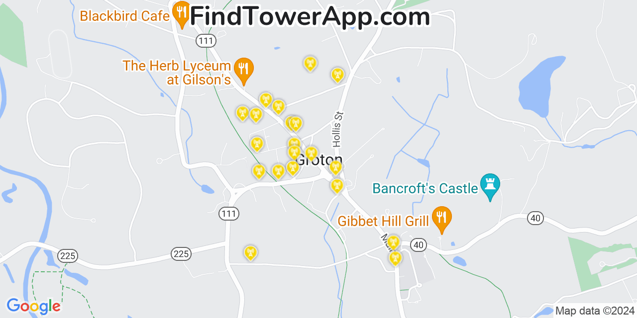 AT&T 4G/5G cell tower coverage map Groton, Massachusetts