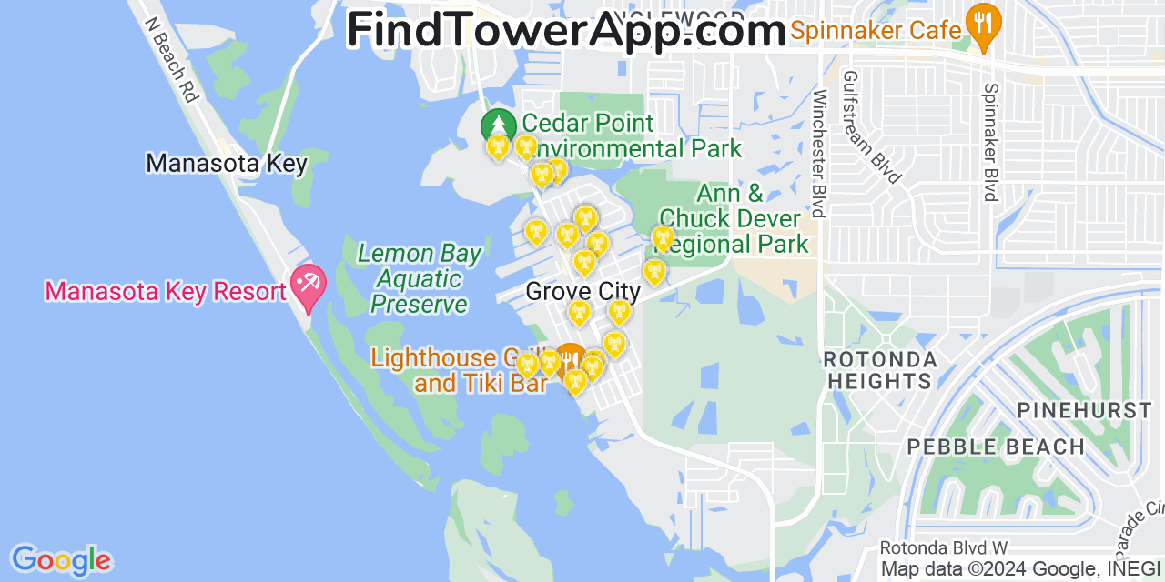 AT&T 4G/5G cell tower coverage map Grove City, Florida