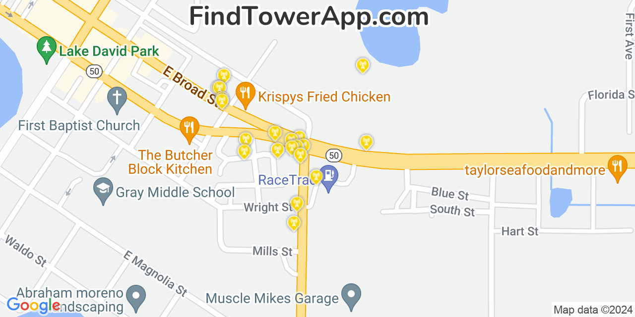 AT&T 4G/5G cell tower coverage map Groveland, Florida