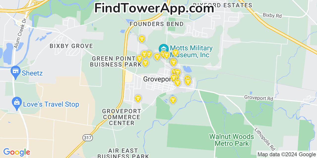 AT&T 4G/5G cell tower coverage map Groveport, Ohio