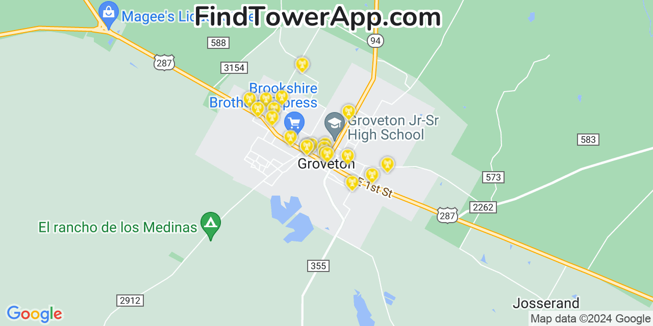 T-Mobile 4G/5G cell tower coverage map Groveton, Texas