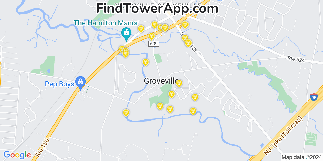 Verizon 4G/5G cell tower coverage map Groveville, New Jersey