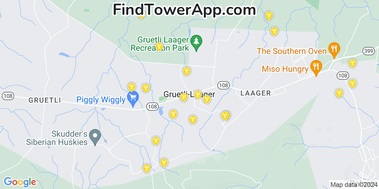 AT&T 4G/5G cell tower coverage map Gruetli Laager, Tennessee