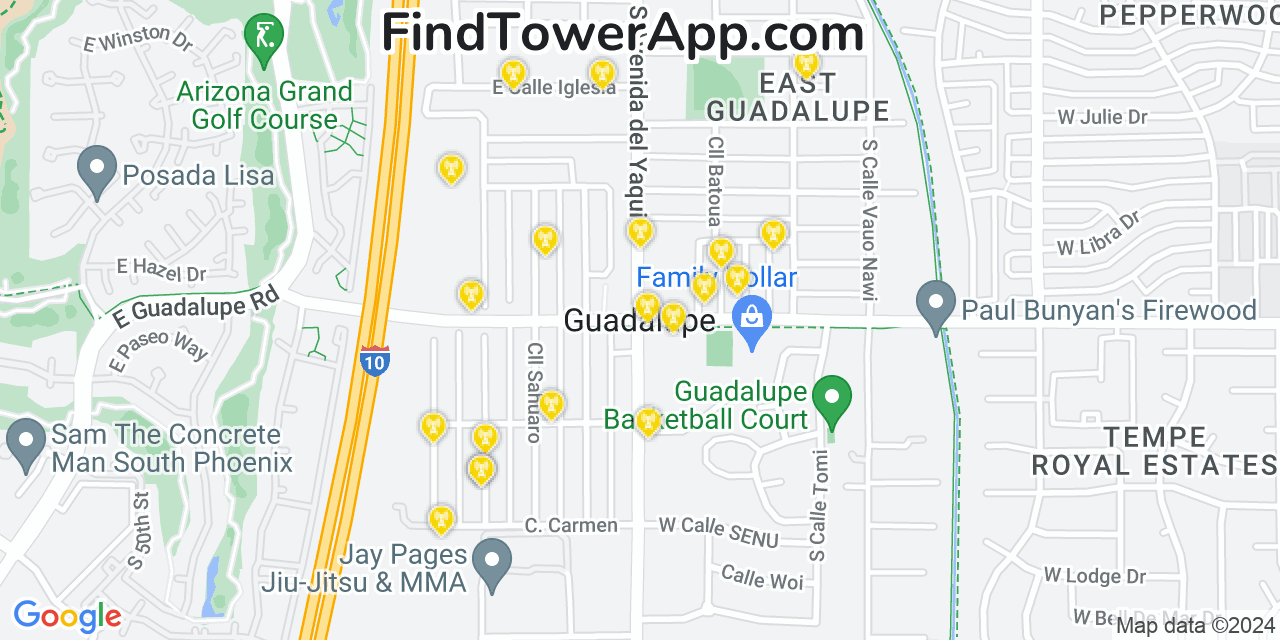 AT&T 4G/5G cell tower coverage map Guadalupe, Arizona