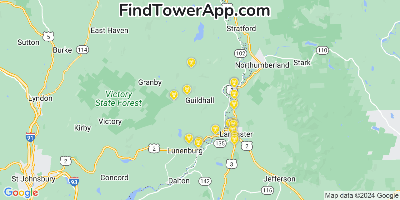 AT&T 4G/5G cell tower coverage map Guildhall, Vermont