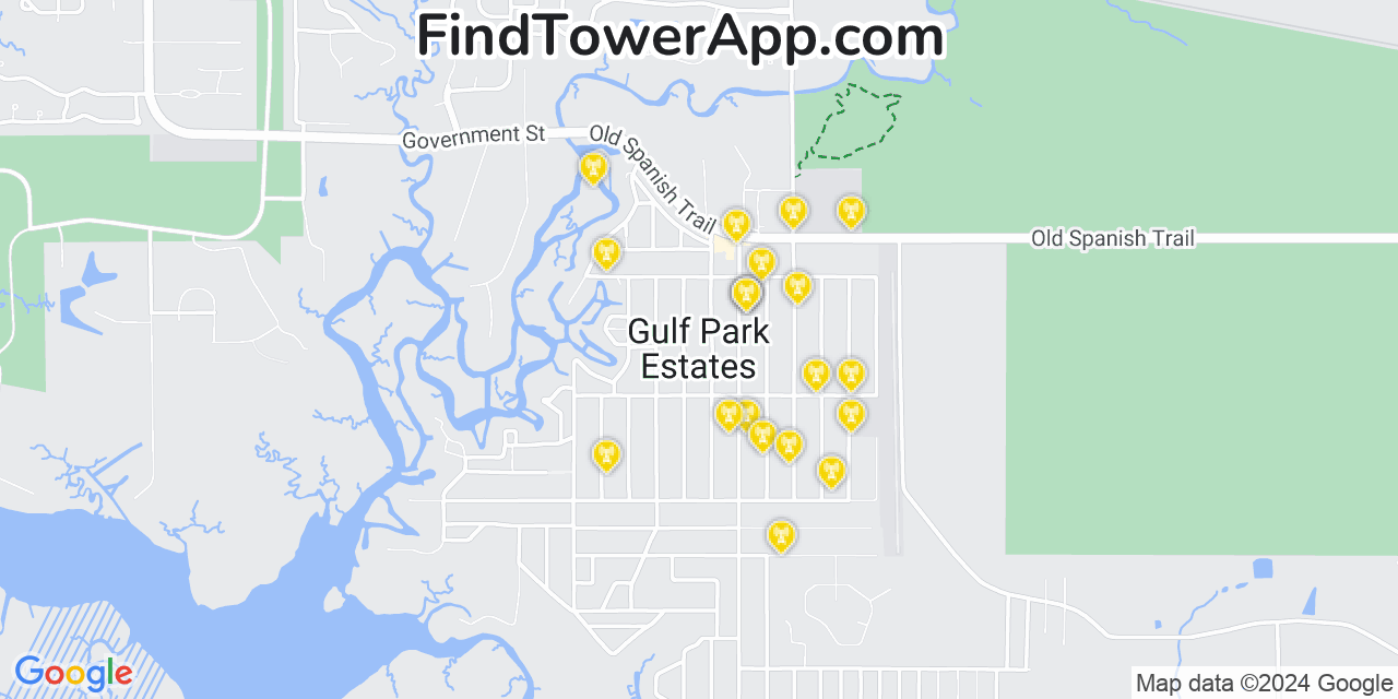 AT&T 4G/5G cell tower coverage map Gulf Park Estates, Mississippi