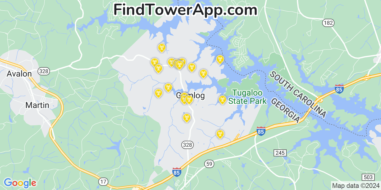 AT&T 4G/5G cell tower coverage map Gumlog, Georgia