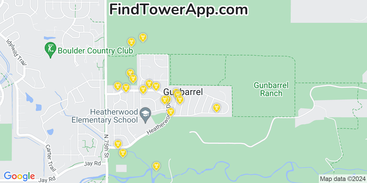 AT&T 4G/5G cell tower coverage map Gunbarrel, Colorado