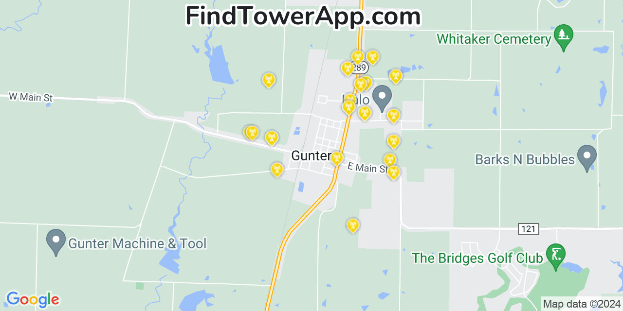 Verizon 4G/5G cell tower coverage map Gunter, Texas