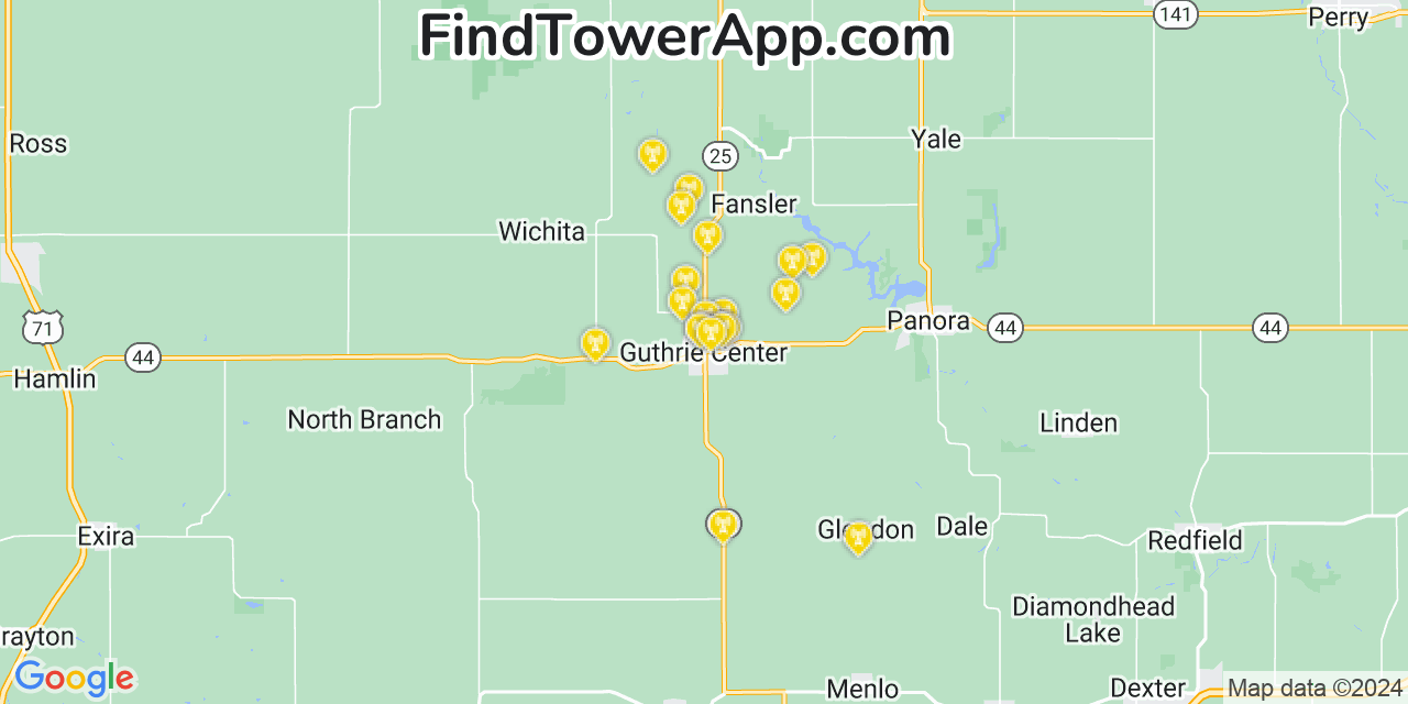 AT&T 4G/5G cell tower coverage map Guthrie Center, Iowa