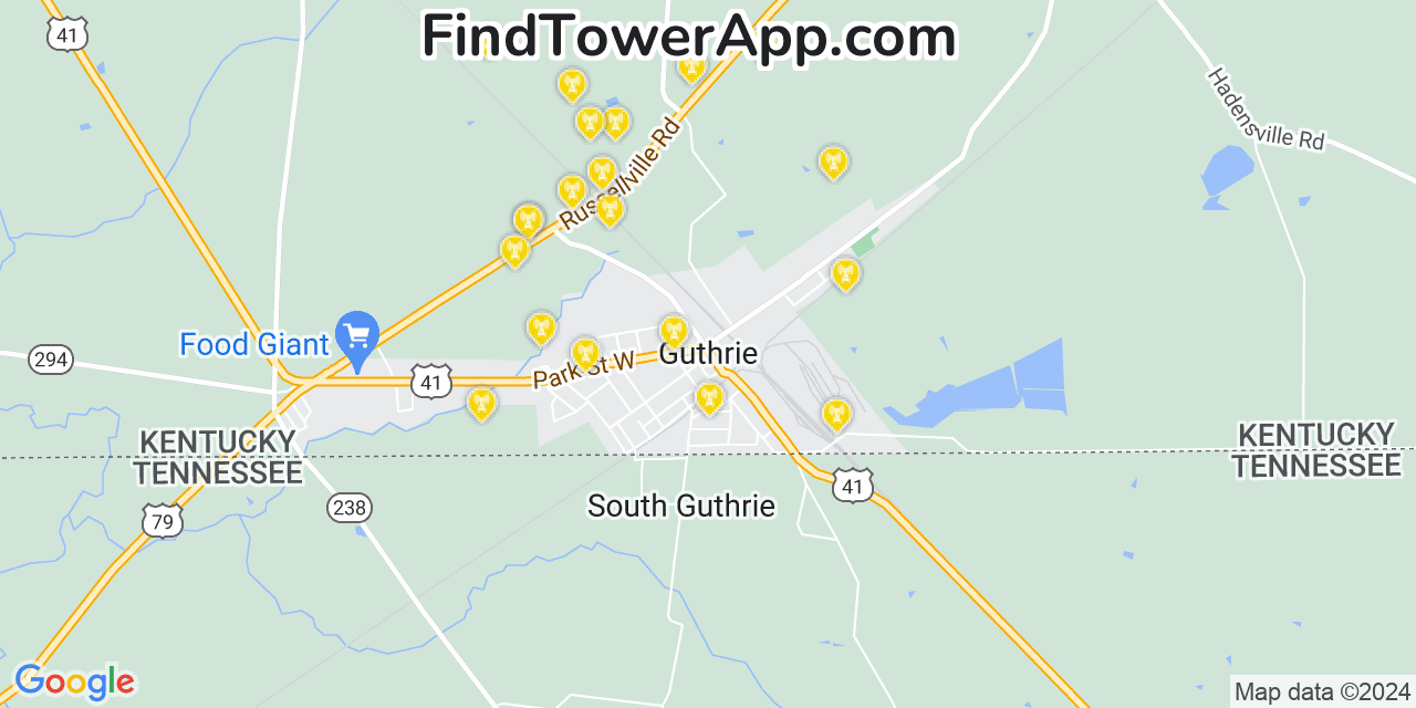 AT&T 4G/5G cell tower coverage map Guthrie, Kentucky