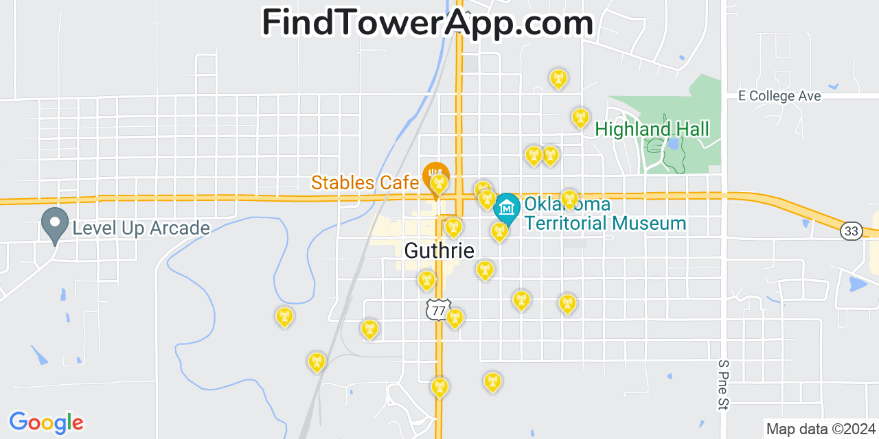 AT&T 4G/5G cell tower coverage map Guthrie, Oklahoma