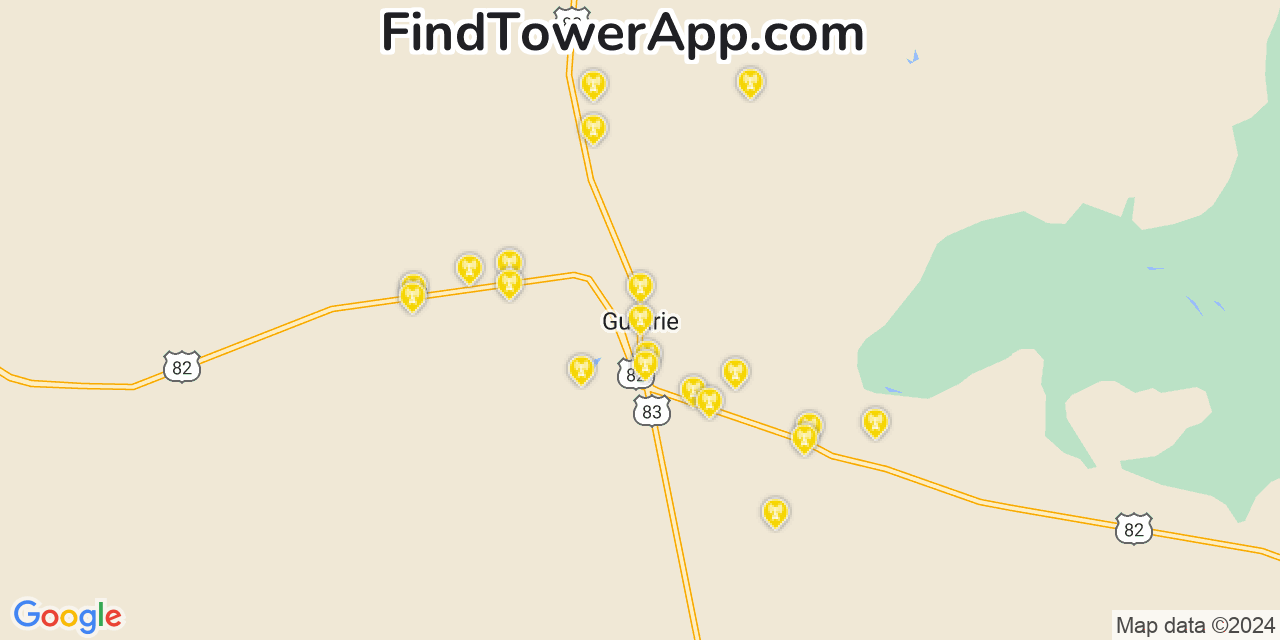 AT&T 4G/5G cell tower coverage map Guthrie, Texas