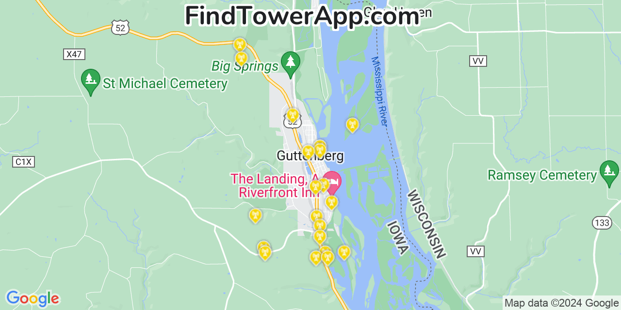 Verizon 4G/5G cell tower coverage map Guttenberg, Iowa
