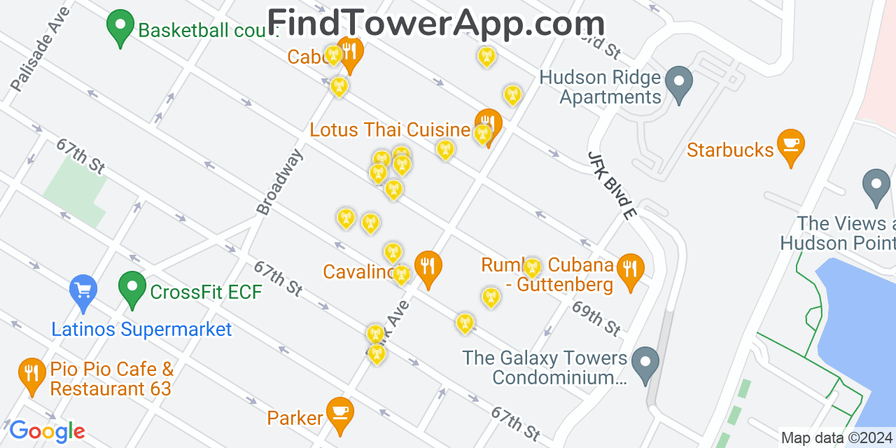 AT&T 4G/5G cell tower coverage map Guttenberg, New Jersey