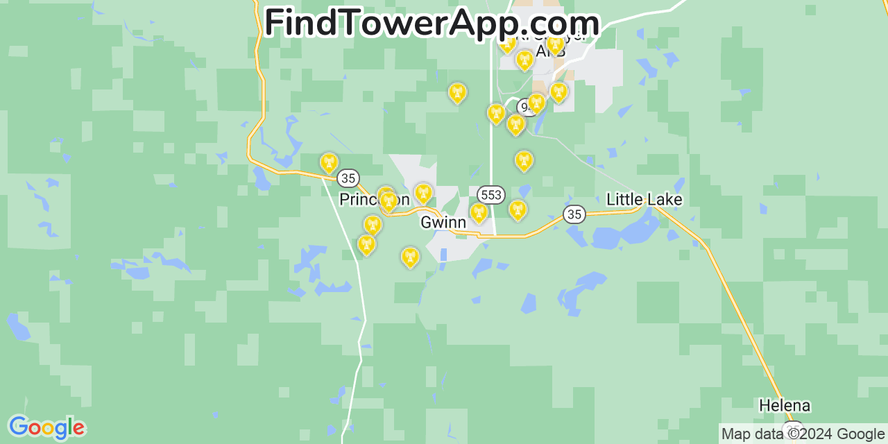 AT&T 4G/5G cell tower coverage map Gwinn, Michigan
