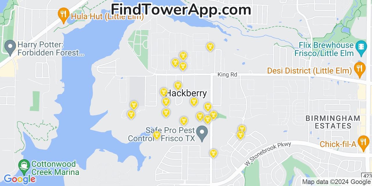 AT&T 4G/5G cell tower coverage map Hackberry, Texas