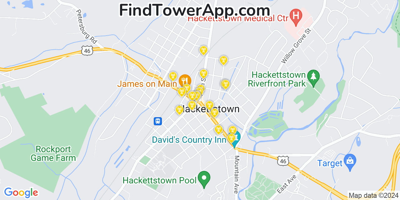 AT&T 4G/5G cell tower coverage map Hackettstown, New Jersey