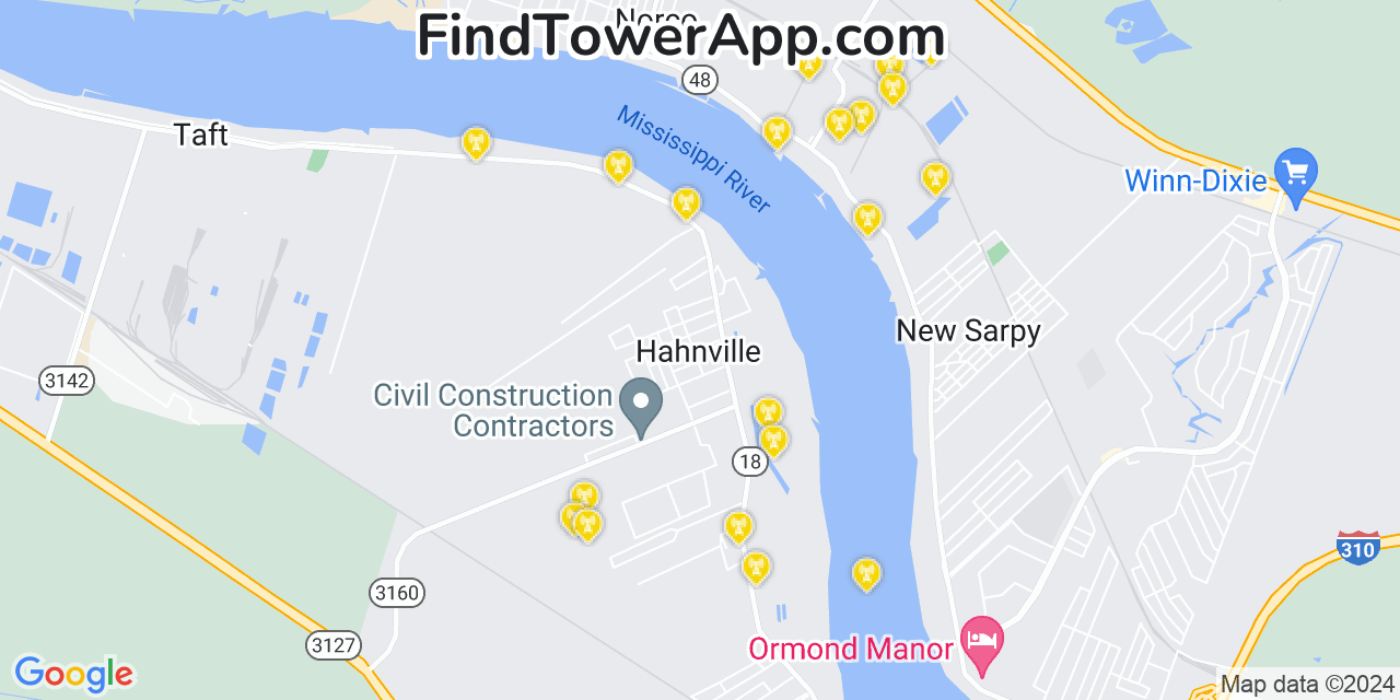 T-Mobile 4G/5G cell tower coverage map Hahnville, Louisiana