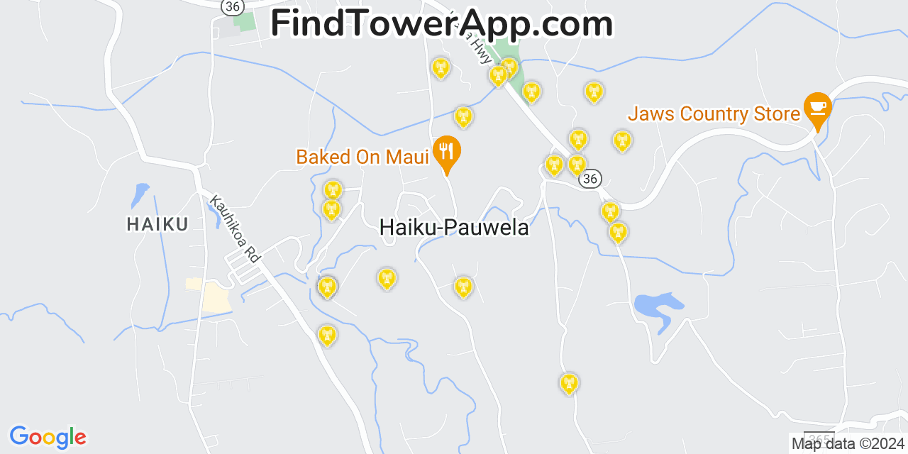 AT&T 4G/5G cell tower coverage map Haiku Pauwela, Hawaii
