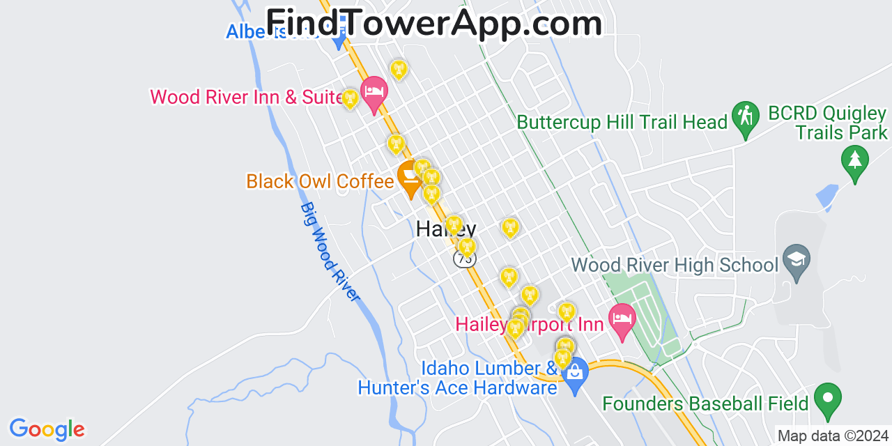 AT&T 4G/5G cell tower coverage map Hailey, Idaho