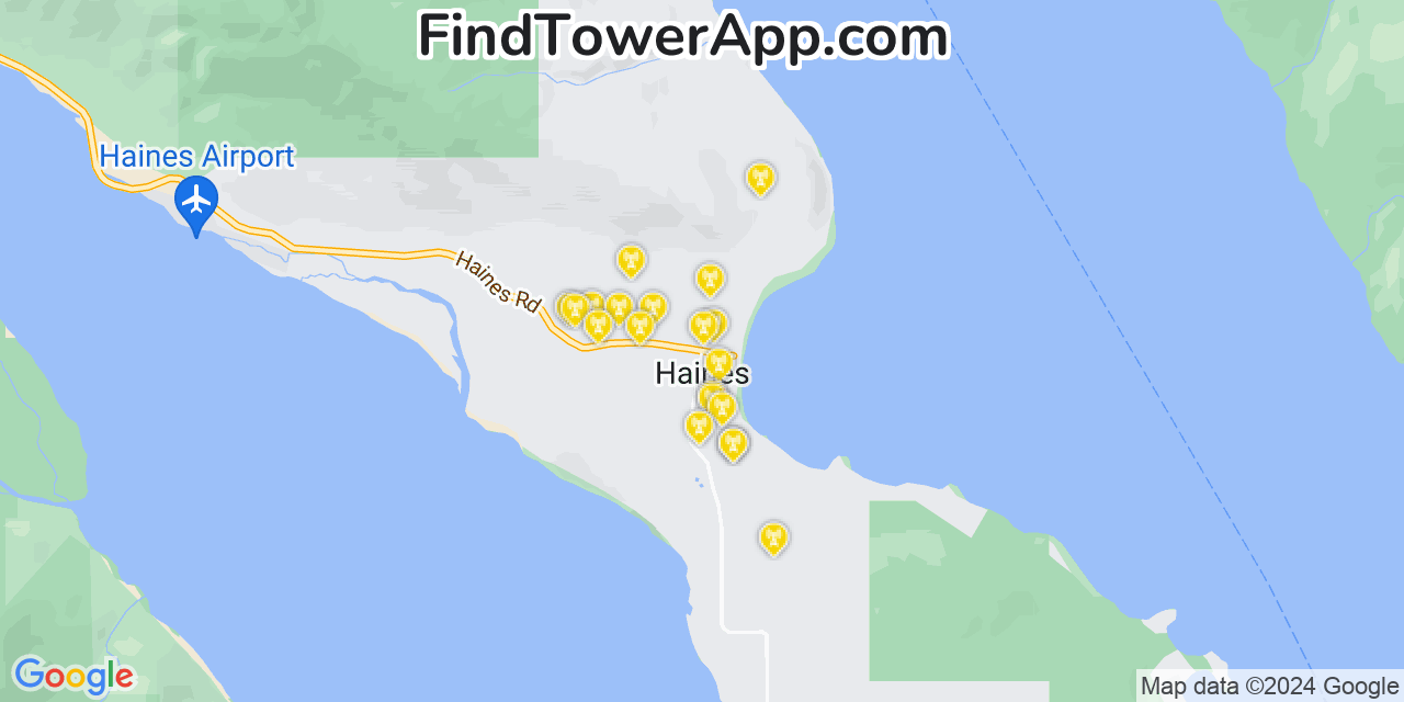 AT&T 4G/5G cell tower coverage map Haines, Alaska
