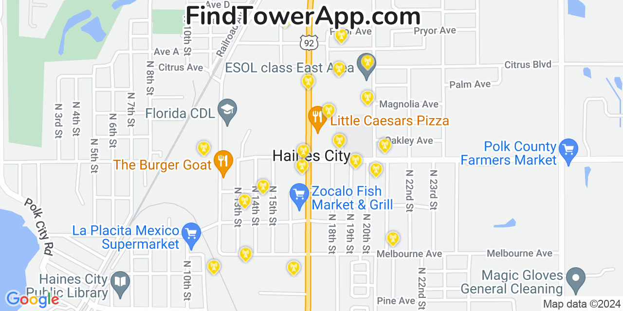 AT&T 4G/5G cell tower coverage map Haines City, Florida