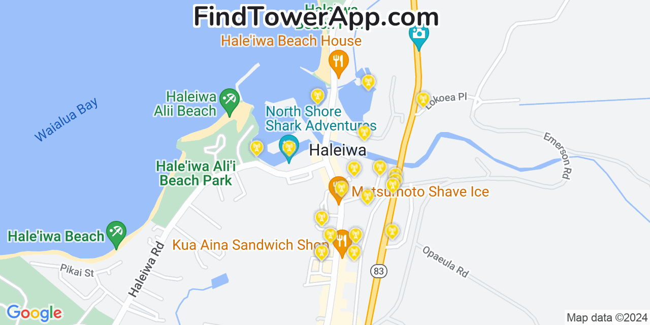 AT&T 4G/5G cell tower coverage map Hale‘iwa, Hawaii