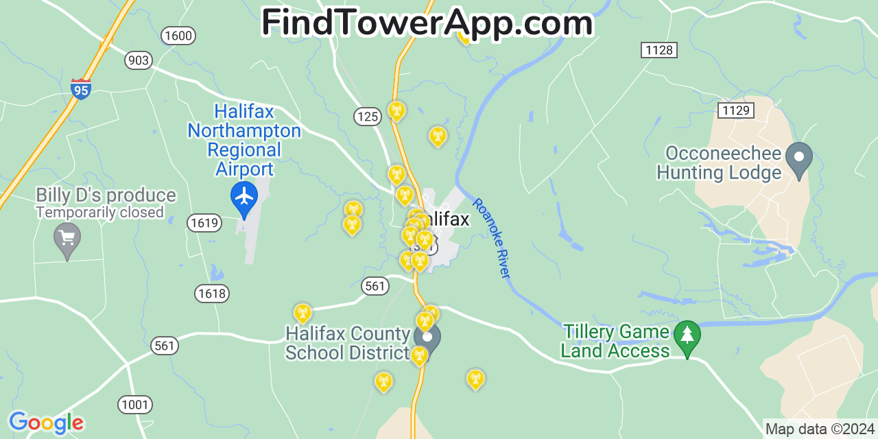 Verizon 4G/5G cell tower coverage map Halifax, North Carolina